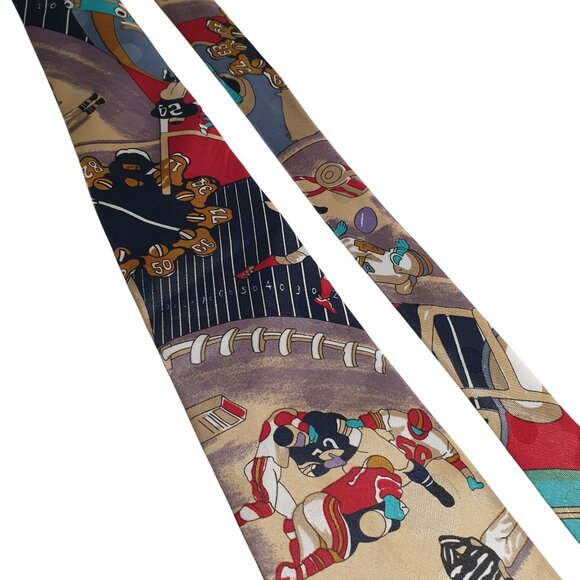 Ambassador Mens Hand Made Novelty Sports Print Tie Vibrant Multicolor Football - Picture 2 of 5